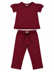 LC Waikiki Girl’s Maroon Two-Piece Top & Trouser Set
