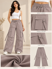 Women’s Imported Taupe Cargo Wide Leg Trousers – Utility Style