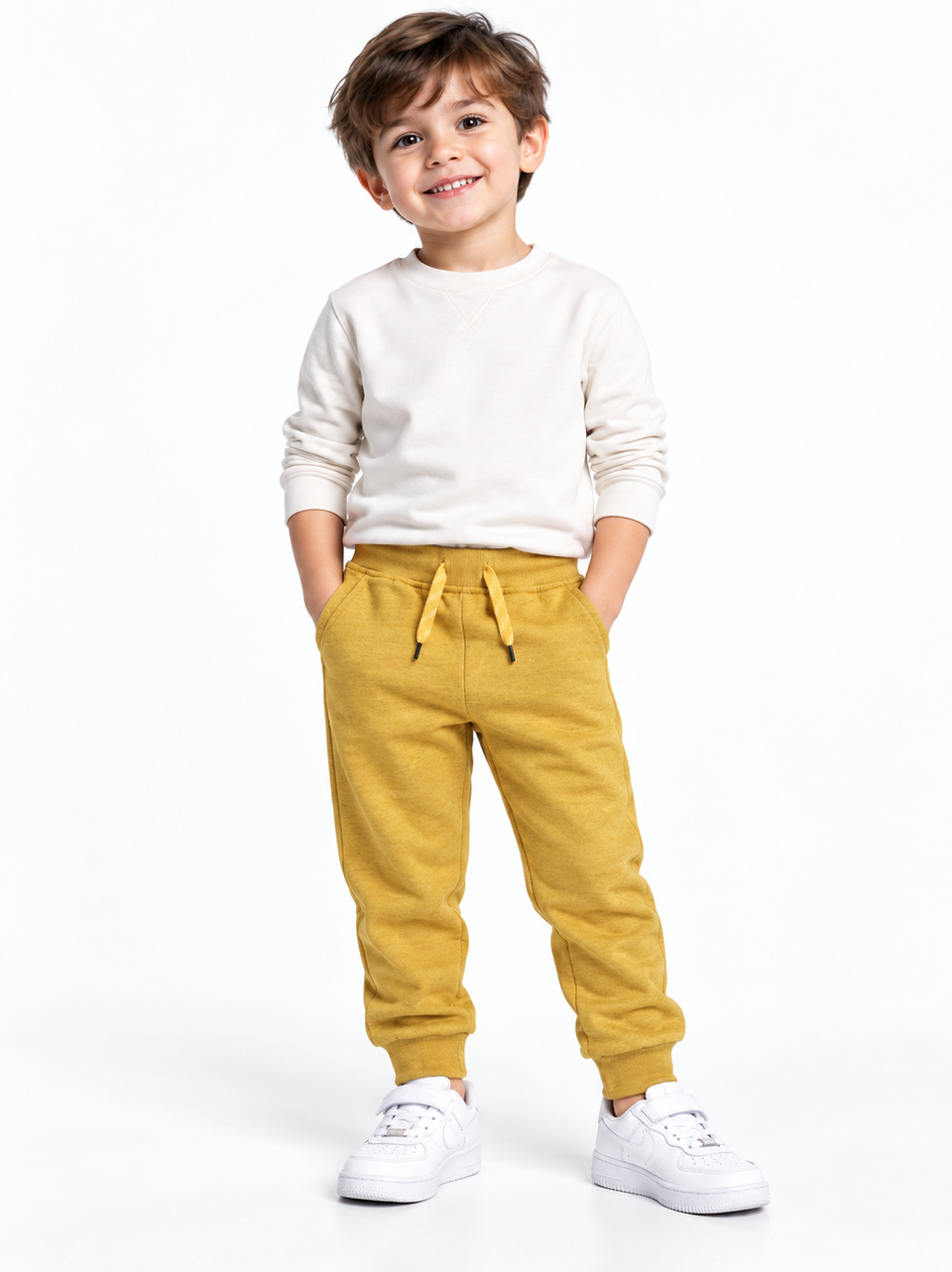 Boys Mustard Yellow Heather Casual Jogger Pants with Drawstring Waist