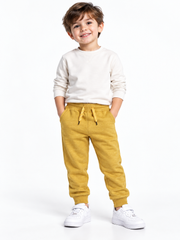 Boys Mustard Yellow Heather Casual Jogger Pants with Drawstring Waist