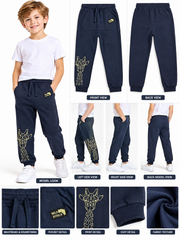Boys Navy Blue Jogger Pants with Geometric Giraffe Graphic and Drawstring Waist