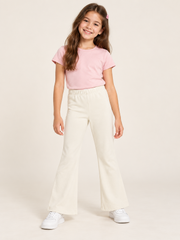 Girls BRANDED ' Cream Solid Flare Leggings with Elastic Waistband
