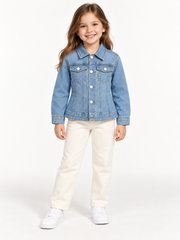 Girls BRANDED ' Medium Wash Denim Jacket with Flared Peplum Hem