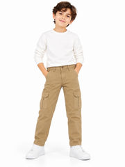 Boy Khaki Tan Stretch Twill Utility Cargo Pants| SM GARMENTS