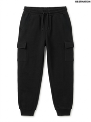 Boys Black Fleece Cargo Joggers