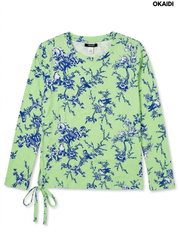 Okaidi Girls' Mint Green Floral & Bird Print Long-Sleeve Side-Tie T-Shirt