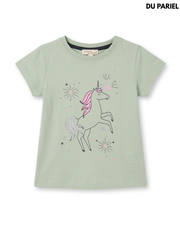 Girls' Sage Green Glitter Unicorn Graphic Short-Sleeve T-Shirt