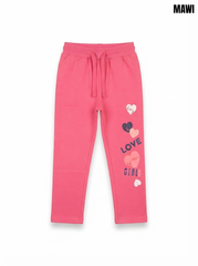 Girls’ Pink Heart Graphic Jogger Pants – Soft Cotton Drawstring Sweatpants