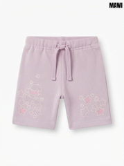 Girls’ Lilac Soft Cotton Drawstring Shorts – Star Graphic Casual Summer Shorts