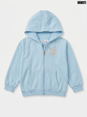 Minoti Girls Light Baby Blue Full-Zip Fleece Hoodie with Gold Glitter Heart| SM GARMENTS