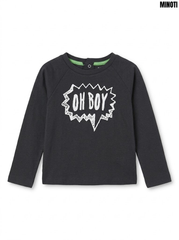 Minoti Boys Charcoal Grey Oh Boy Comic Graphic Long-Sleeve T-Shirt| SM GARMENTS