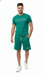 Mens Emerald Green Crew Neck T-Shirt & Shorts Set