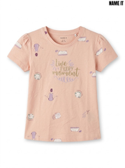 Name it Girls Dusty Peach Live Every Moment Glitter Graphic Puff Short-Sleeve T-Shirt| SM GARMENTS