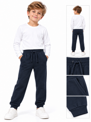 Boys' Casual Cotton-Blend Fleece Joggers – Navy Blue