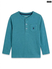 OBAIBI Boys Teal Blue Long-Sleeve Henley T-Shirt with Pocket| SM GARMENTS