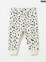 Pep&Co Kids' Off-White & Black Abstract Print Ribbed Cotton Leggings| SM GARMENTS