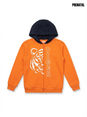 KIDS' Tiger Graphic Zip-Up Hoodie with Contrast Hood