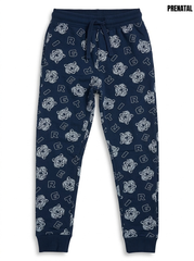Boys' Navy Blue Tiger & Letter Print Joggers – Cool Graphic Sweatpants with Elastic Drawstring Waist