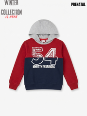WINTER Boys' Red and Navy Colorblock Varsity Pullover Hoodie