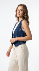 HIGH SPIRITS Women's Floral Denim waistcoat