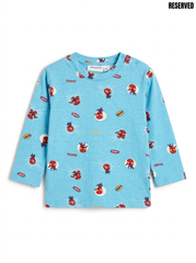 Reserved Boys Blue All-Over Superhero Action Print Long-Sleeve T-Shirt| SM GARMENTS