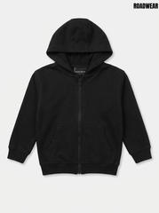 Road Wear Boys Classic Solid Black Full-Zip Fleece Hoodie| SM GARMENTS