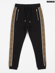 Road Wear Boys Black Drawstring Fleece Jogger Pants with Plaid Side Tape & Zipper Pockets| SM GARMENTS