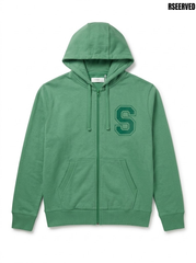 Reserved Boys Sage Green Letterman Full-Zip Fleece Hoodie with Varsity 'S' Patch | SM GARMENTS