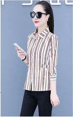 Womens Striped Long Sleeve Button Slim Tops 