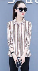 Womens Striped Long Sleeve Button Slim Tops 