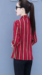Womens Striped Long Sleeve Button Slim Tops