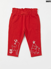 SoCute Girls Red Holiday Graphic Paperbag Waist Cotton Pants| SM GARMENTS
