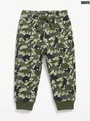 Socute Boys Olive Green Dinosaur Camo Print Drawstring Fleece Jogger Pants| SM GARMENTS