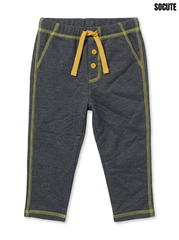 Boys’ Dark Grey Heather Jogger Pants – Soft Cotton Blend Sweatpants with Yellow Contrast Stitching and Drawstring