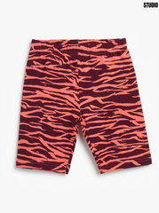 Studio Girls' Coral & Maroon Tiger Stripe Stretch Cotton Cycling Shorts| SM GARMENTS