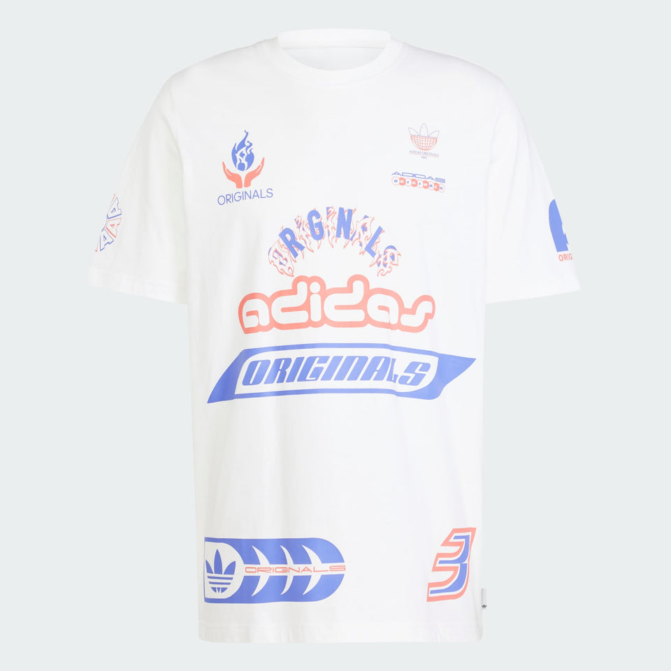 A loose-fit adidas tee with bold graphics.