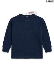 TJMAXX Boys Classic Solid Navy Blue Long-Sleeve Knit Top with Back Snap Button| SM GARMENTS