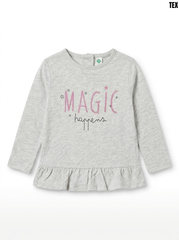 Tex Girls Grey Heather Magic Happens Peplum Long-Sleeve Knit Top| SM GARMENTS