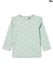 Tex Girls' Mint Green White Bow Print Ruffle-Shoulder Long-Sleeve T-Shirt| SM GARMENTS