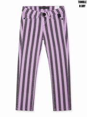 Girls' Lilac Purple & Dark Grey Vertical Striped Denim Jeans| SM GARMENTS