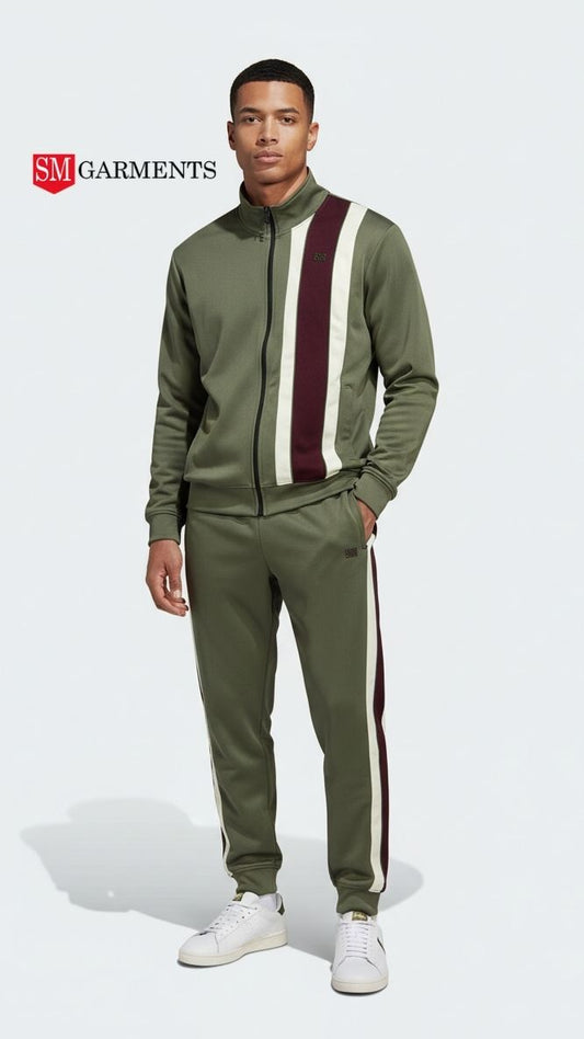 ڈی اینڈ جی مینز اسٹائلش دھاری دار خاکی سبز ٹریک سوٹ