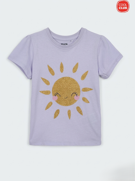 COOL CLUB Girls Glitter Sun Graphic T-Shirt – Lavender