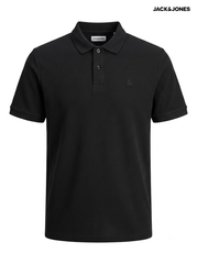 Jack & Jones Men's Textured Waffle-Knit Polo Shirt – Black