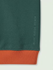 Kids Dark Green Casual Pullover Hoodie with Contrast Orange Hem