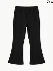 Girls Branded Black Ribbed Knit Casual Flared Leggings| SM GARMENTS