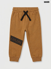 Socute Boys' Ochre Brown "EXPLORE" Diagonal Graphic Fleece Jogger Pants