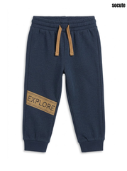 Socute Boys Dark Navy Blue EXPLORE Patch Drawstring Fleece Jogger Pants
