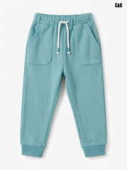 C&A Boys Teal Blue Patch Pocket Drawstring Fleece Jogger Pants