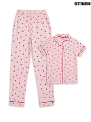 Destination Girls Light Pink Cherry Print 2-Piece Cotton Pajama Nightwear Set