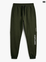 R2K Boys Dark Olive Green EXPLORE Graphic Fleece Jogger Pants